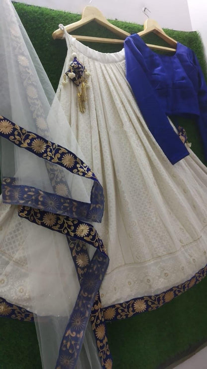 Blue Chikankari Pure Georgette hand Embroidered Lucknowi Cikan Lehenga Indian Handmade Chikankari Dyable Premium lehenga Lenga for women 6
