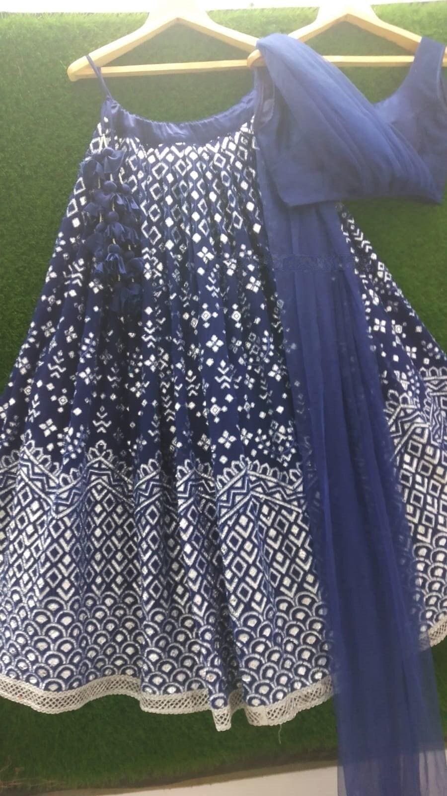 Wedding Party wear Indian Designer Blue Lehenga choli Dupatta for girls and women custom Stiched Lengha blouse Embroidered thread sari