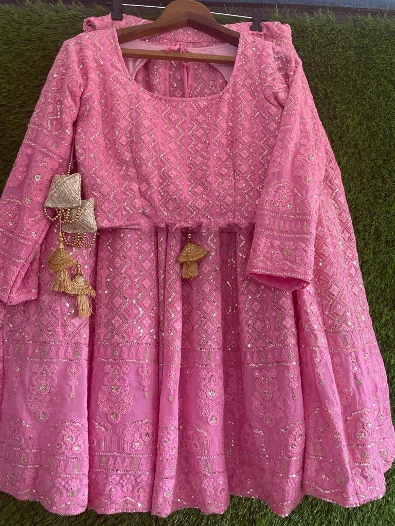 Wedding Party wear Indian Designer Baby Pink Lehenga choli Dupatta for girls and women custom Stiched Lengha blouse Embroidered thread sari